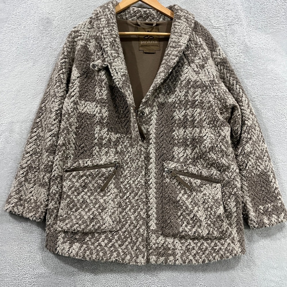 prAna‎ Womens Small Wool Blend Boucle Oversized Coat Jacket Zip Pockets Lined